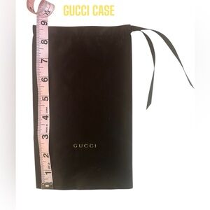 Gucci Black Silky Small Dust Bag Sunnies Glasses Drawstring Pouch Gold Logo NEW